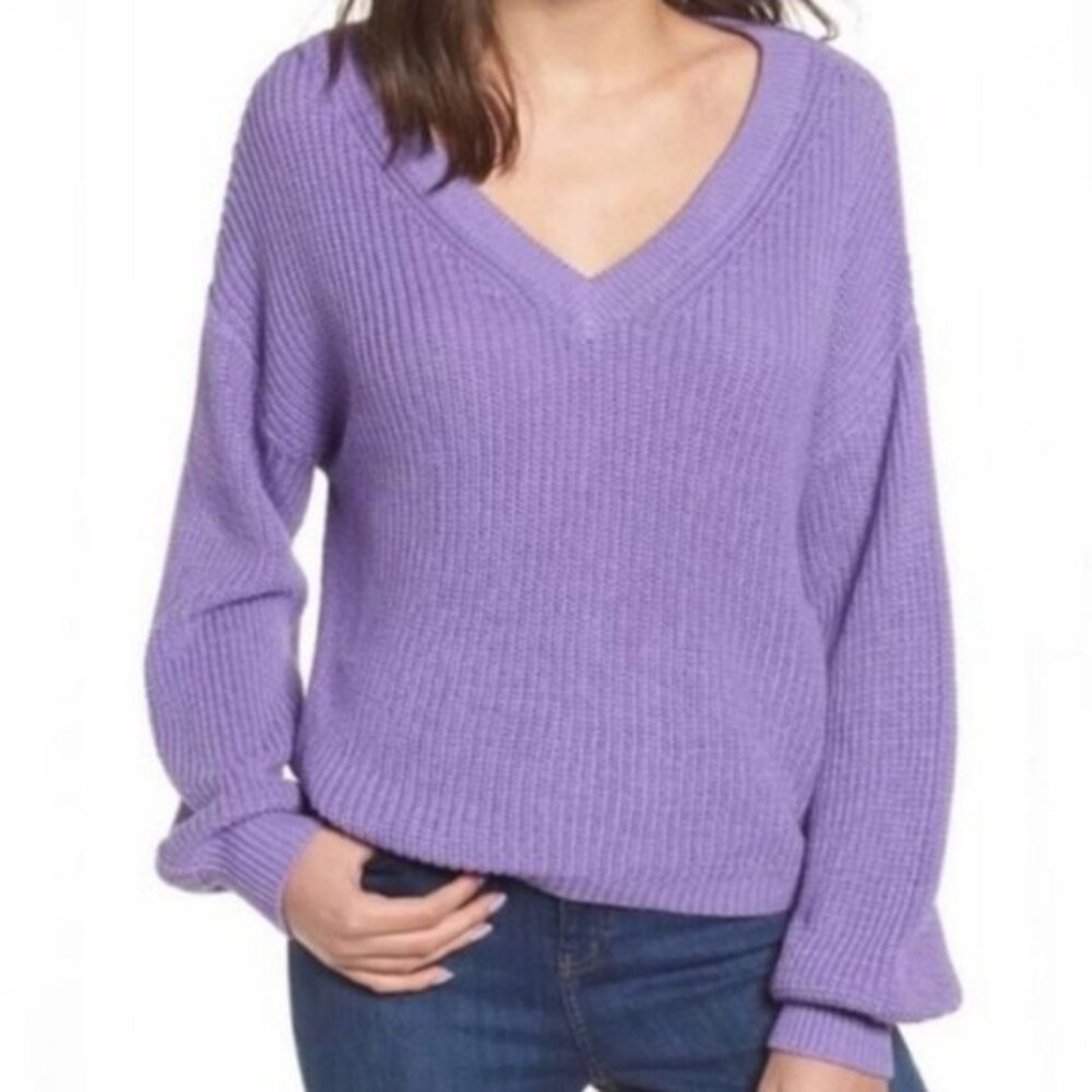 BP V-Neck Cotton Sweater Purple Dahlia